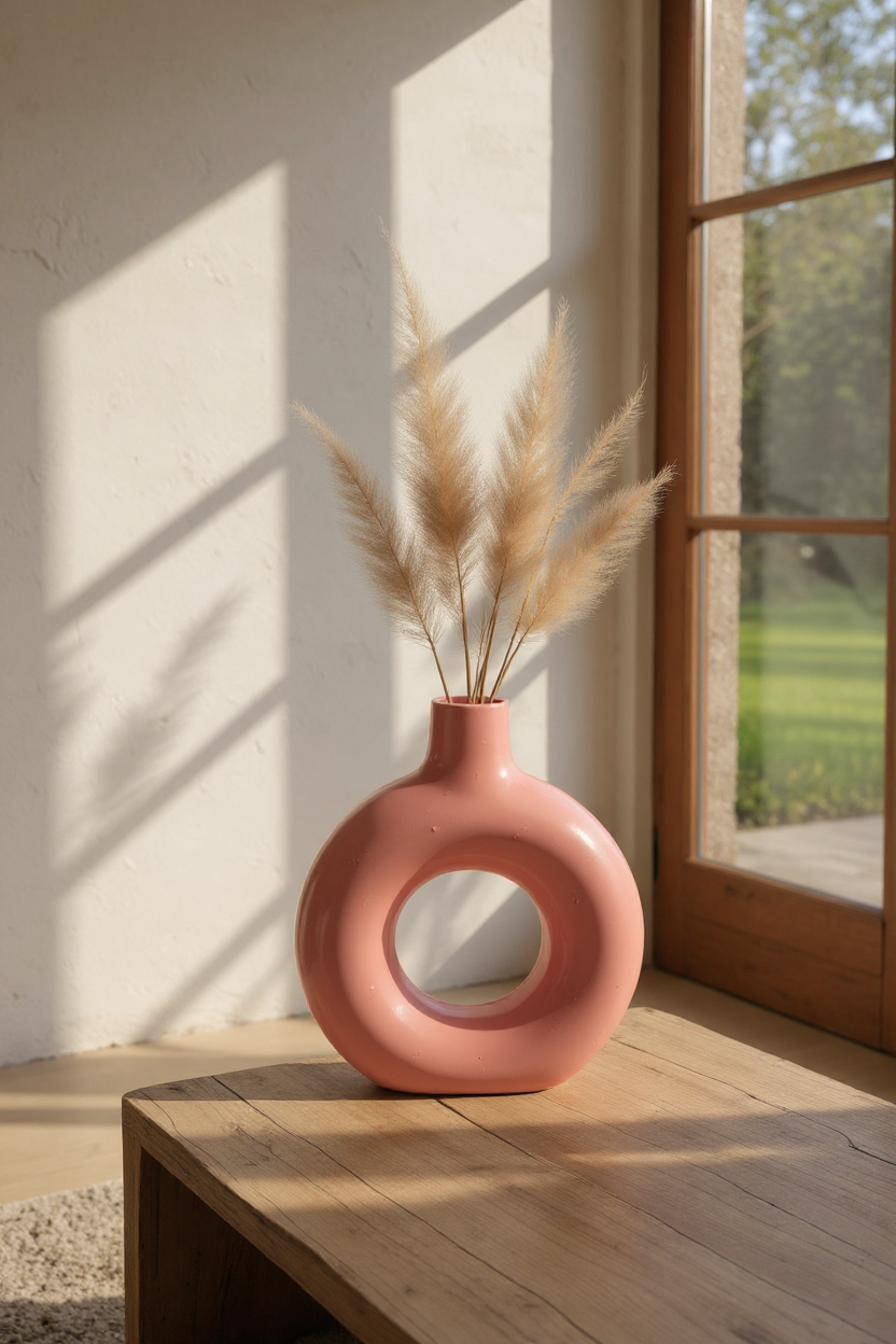 Claykaari Modern Ring Vase – Elegant Pink Ceramic Décor