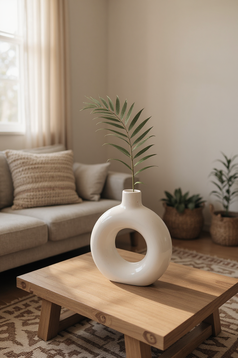 Claykaari Modern Ring Vase – Minimalist White Ceramic Décor
