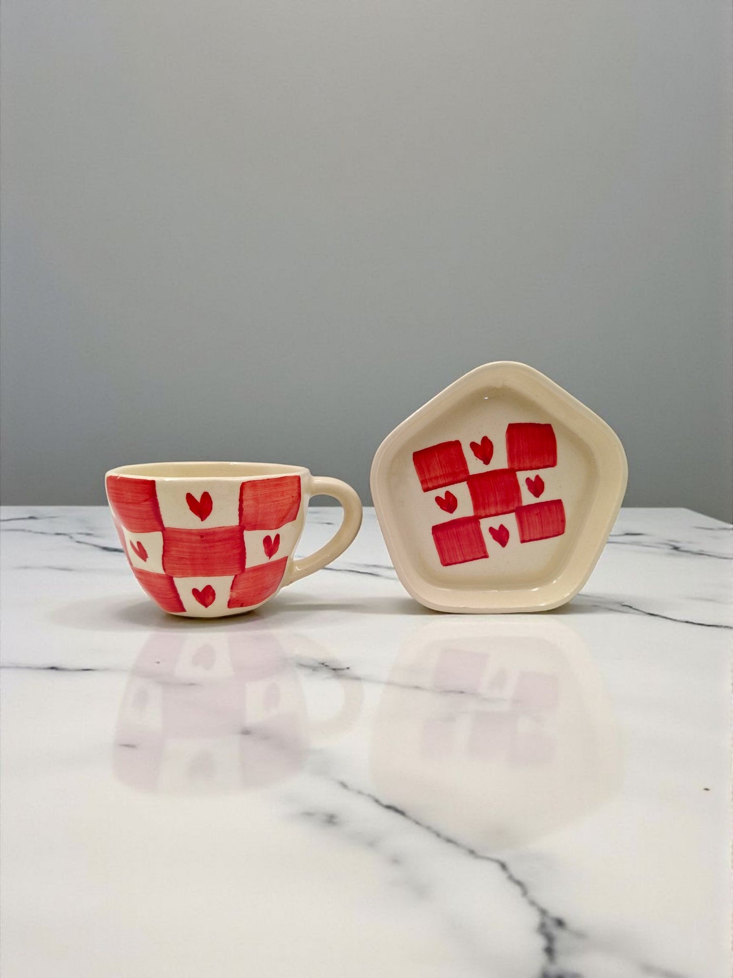 Hearts & Checks Cup and Saucer Set