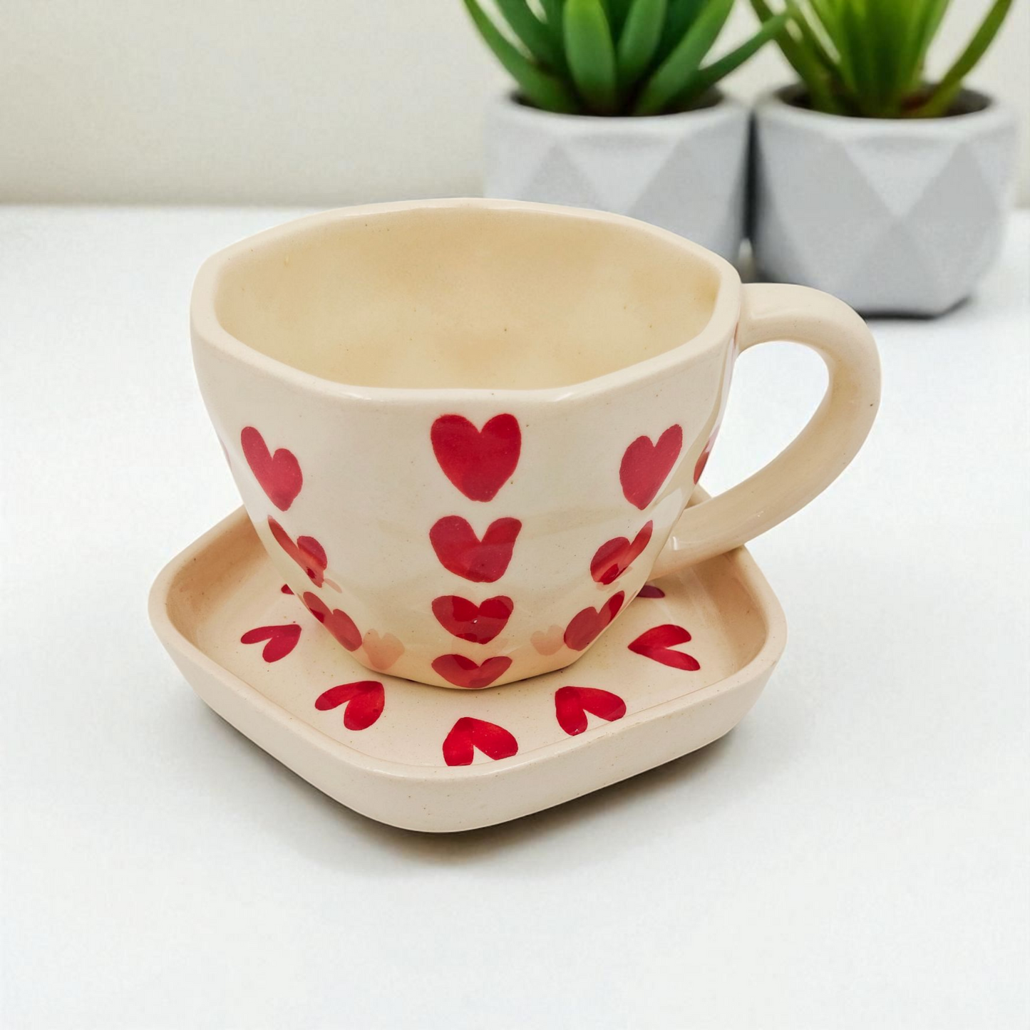 Sweetheart Cup & Saucer Set – Handmade with Love