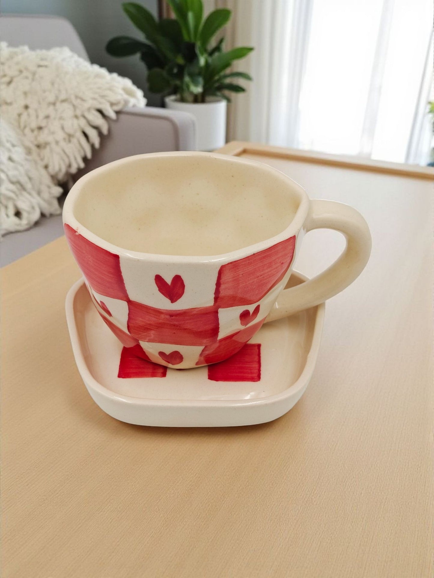 Hearts & Checks Cup and Saucer Set