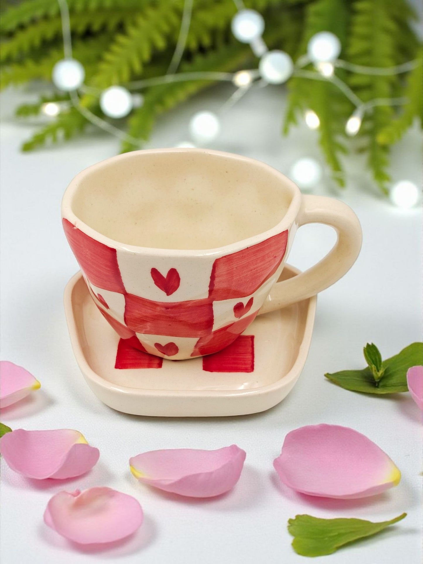 Hearts & Checks Cup and Saucer Set