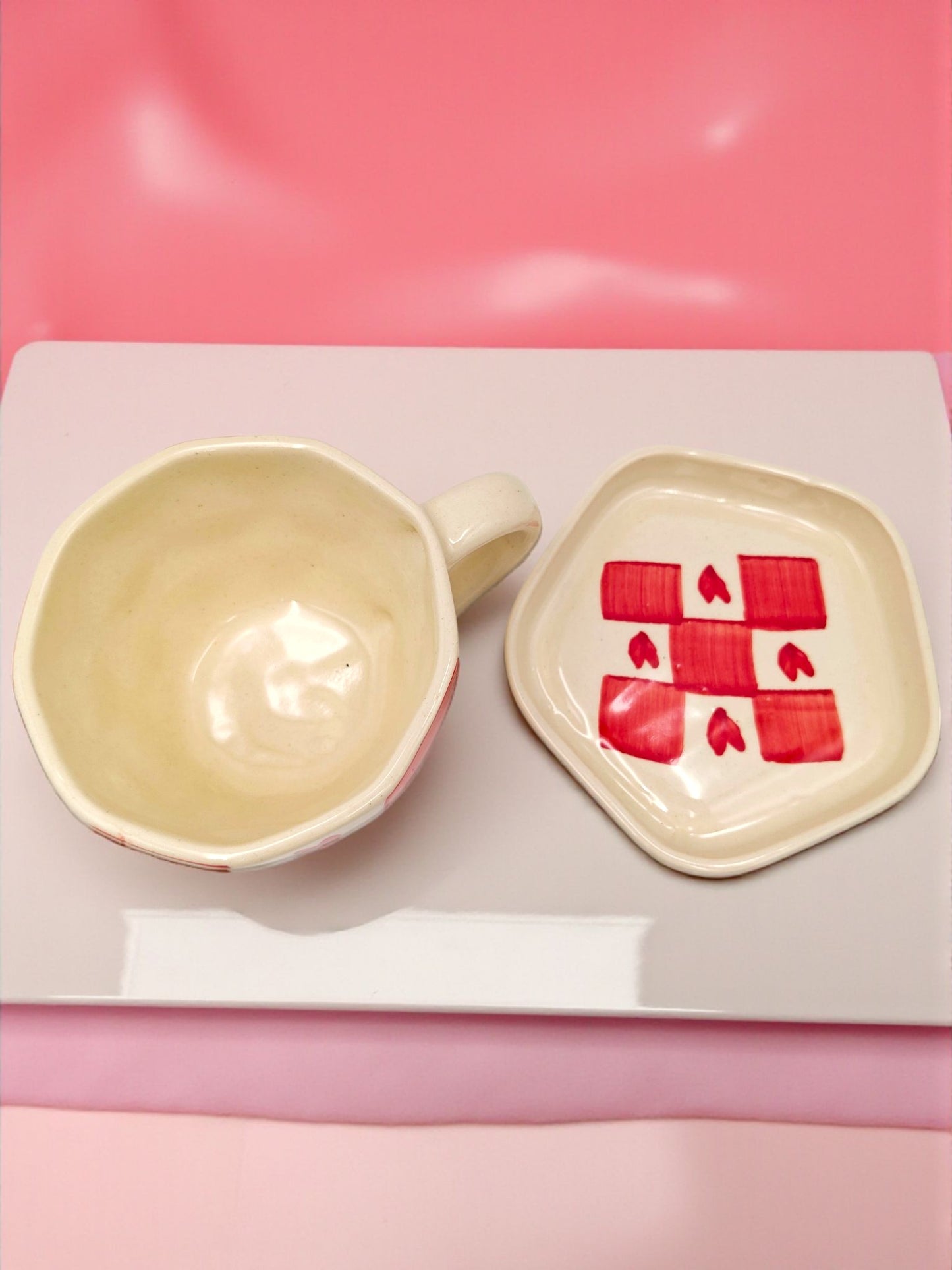 Hearts & Checks Cup and Saucer Set