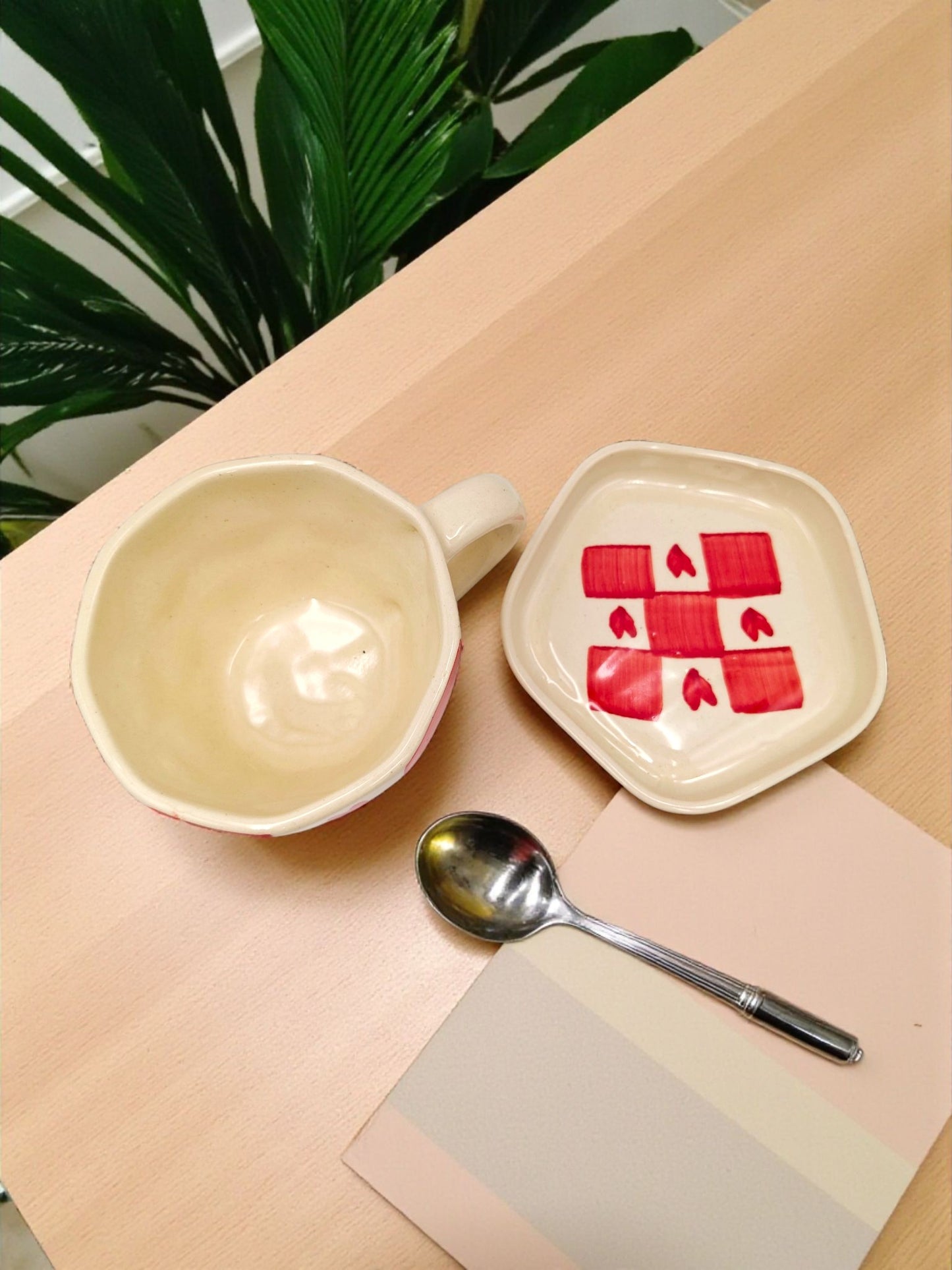 Hearts & Checks Cup and Saucer Set