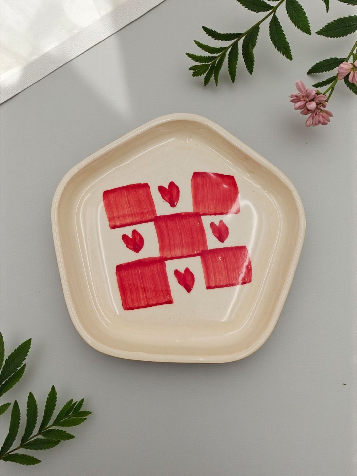 Hearts & Checks Cup and Saucer Set