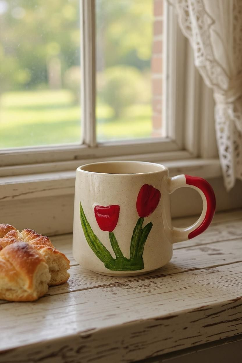 Hand-Painted Tulip Ceramic Mug