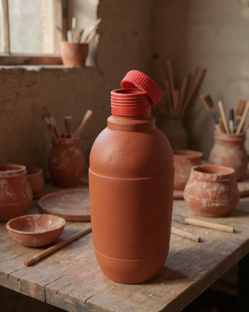 Claykaari Handmade Clay Water Bottle – Natural Cooling, Eco-Friendly & Healthy