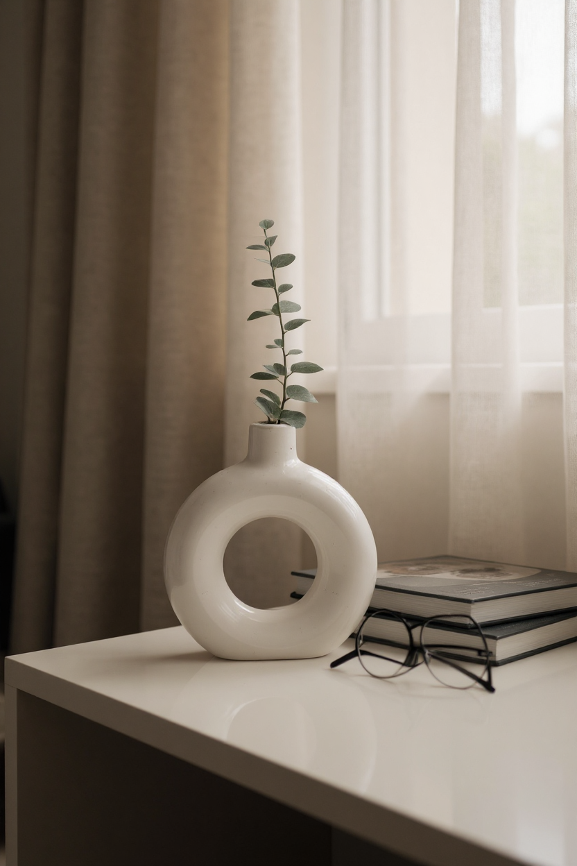 Claykaari Modern Ring Vase – Minimalist White Ceramic Décor