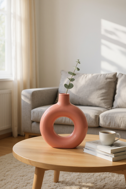 Claykaari Modern Ring Vase – Elegant Pink Ceramic Décor