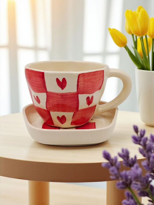 Hearts & Checks Cup and Saucer Set