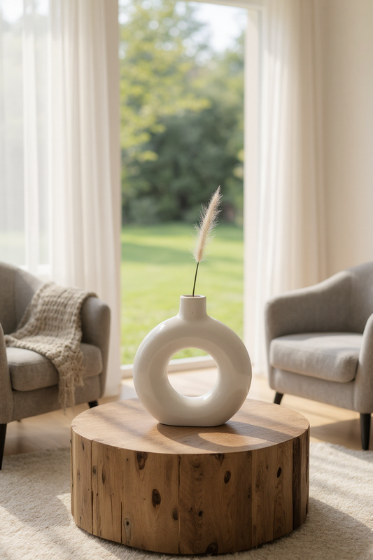 Claykaari Modern Ring Vase – Minimalist White Ceramic Décor