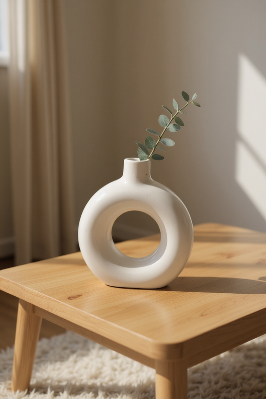 Claykaari Modern Ring Vase – Minimalist White Ceramic Décor