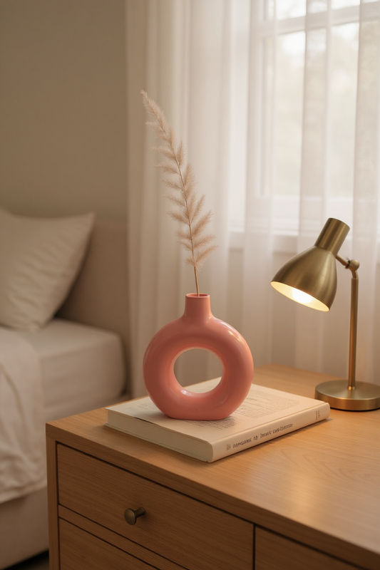 Claykaari Modern Ring Vase – Elegant Pink Ceramic Décor